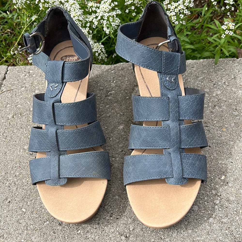 Dr. Scholls denim blue wedge sandals